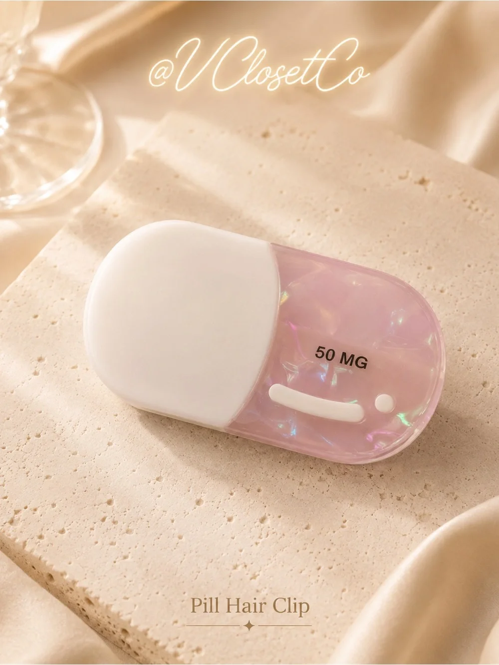 Closet Iridescent Pink & White Pill Hair Clip NWT